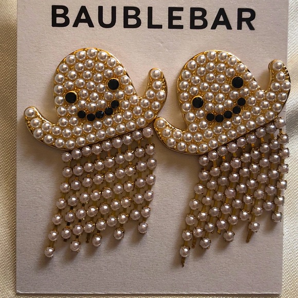 Baublebar Gold Tone Casper Ghost Drop Earrings With Faux Pearl Fringe NWT - Picture 4 of 11